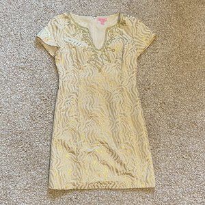 Lilly Pulitzer Gold & White Applique Mini Dress